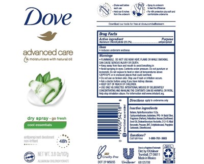 Dovecoolessentialdrysprayapdeoae (Dove Advanced Care Go Fresh Cool Essentials Dry Spray 48h Antiperspirant Deodorant)